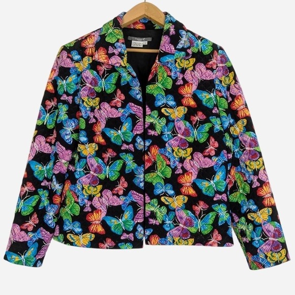 Maggy London Jackets & Blazers - Maggy L Silk Butterfly Print Quilted Jacket Vintage 90s 14